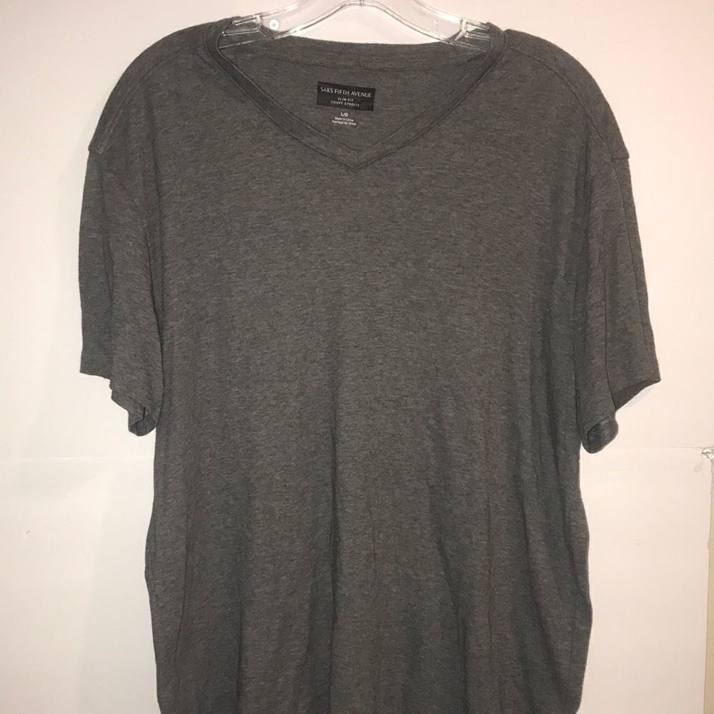 Saks Fifth Avenue Mens Charcoal Gray Slim Fit V Neck Short Sleeve T-Shirt Large